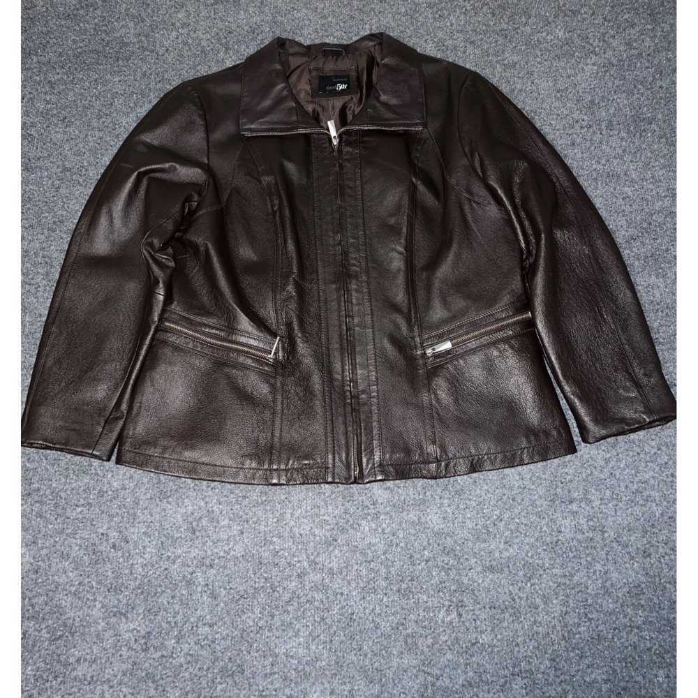 East 5th Womens Large Brown Genuine Leather Zip Up Moto Jacket RN 93677
